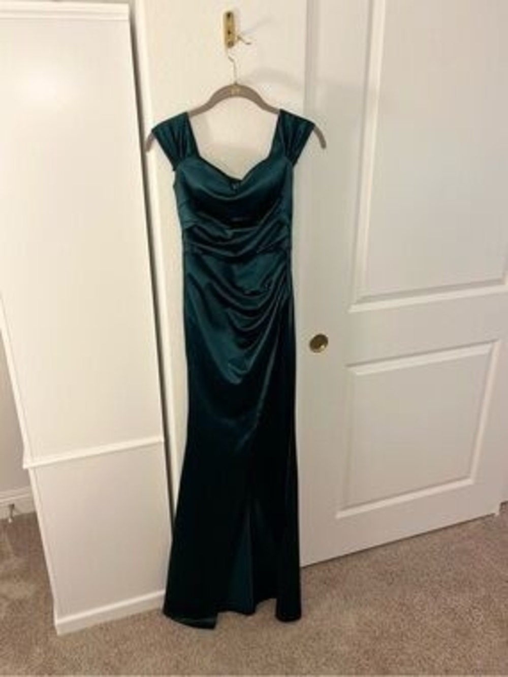 Windsor Teal Satin Ruched Maxi Gown